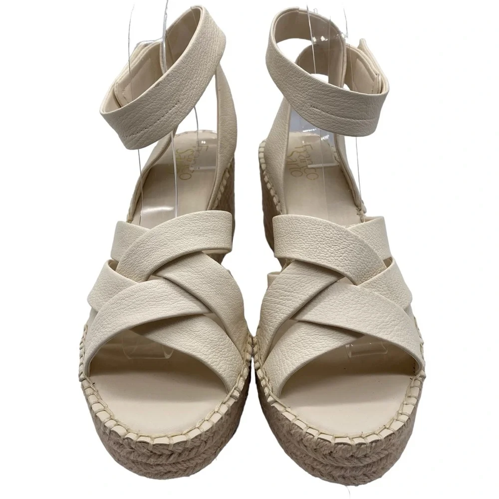Franco Sarto Sandals Carmina Ivory White Leather Wedge Strappy Casual Size 9 - Picture 4 of 12